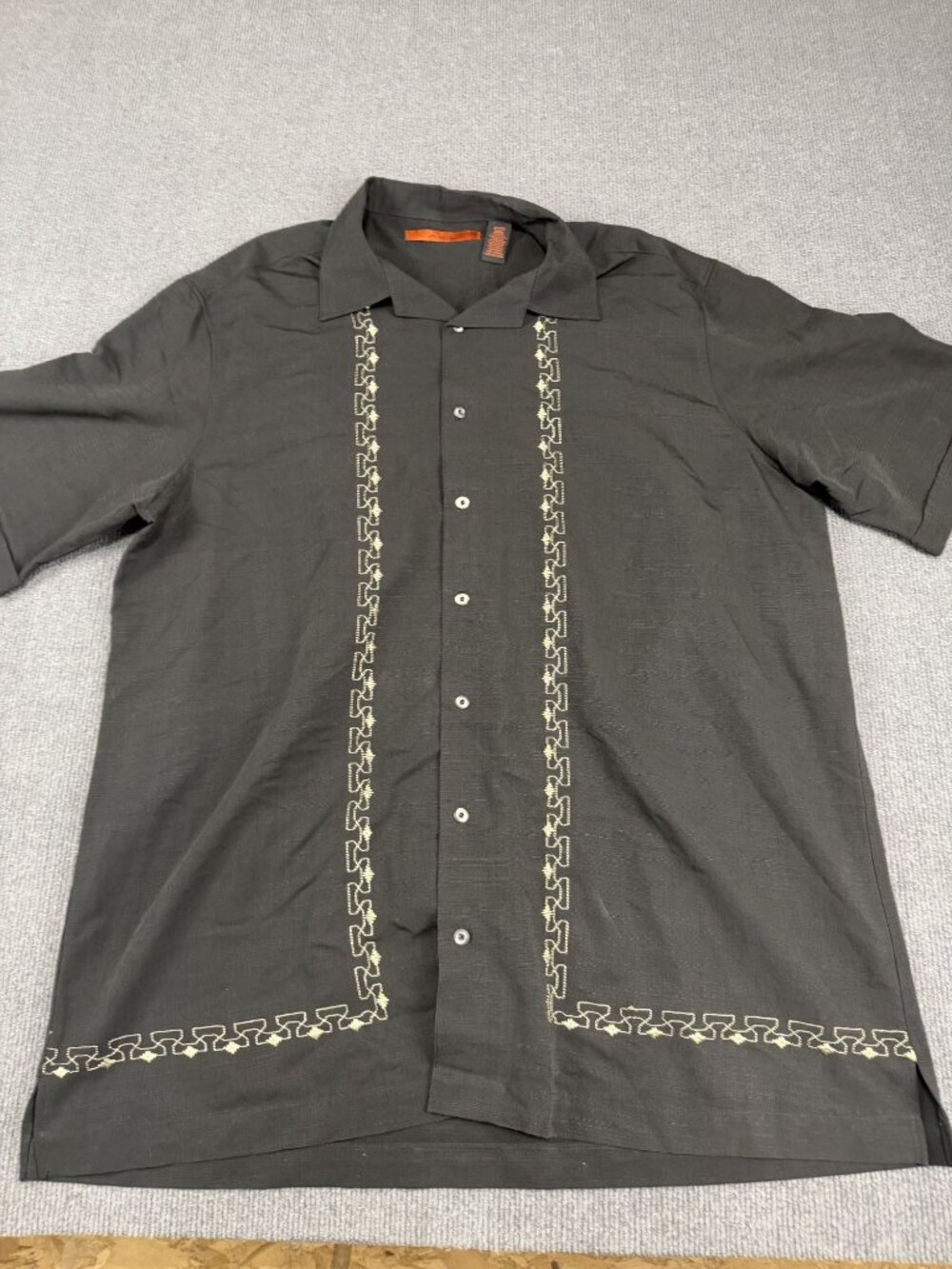 Axis Mens Black Embroidered Short Sleeve Button-Up Shirt Big Tall 2XT